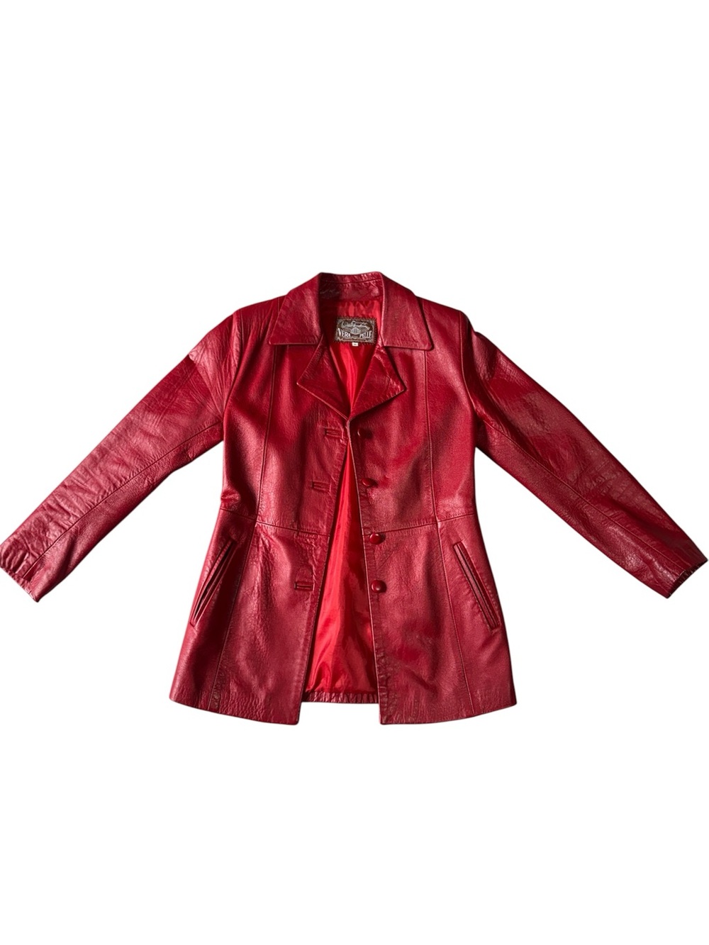 Vintage Vera Pelle Red Genuine Leather Blazer Jacket Italian Size S